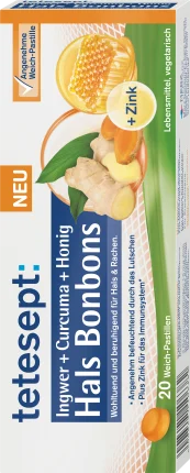tetesept Neckbonbons ginger + turmeric + honey pastilles 20 st, 20 g