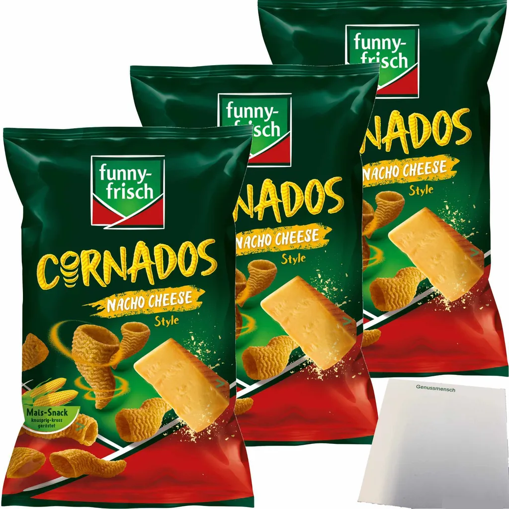 funny-frisch Cornados Nacho Cheese Style 3-pack (3x80g pack) + usy block