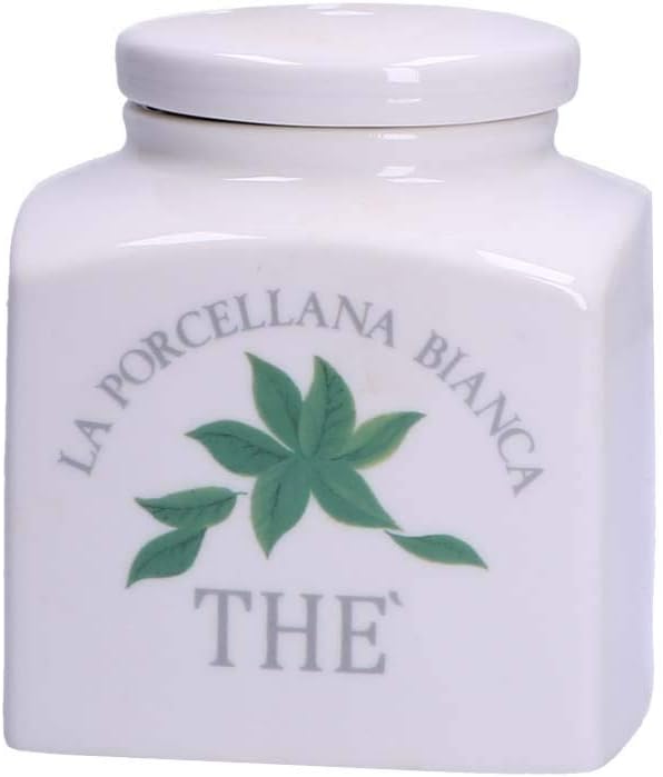La Porcelain White Decorated Tea Canister 0.5 L Porcelain