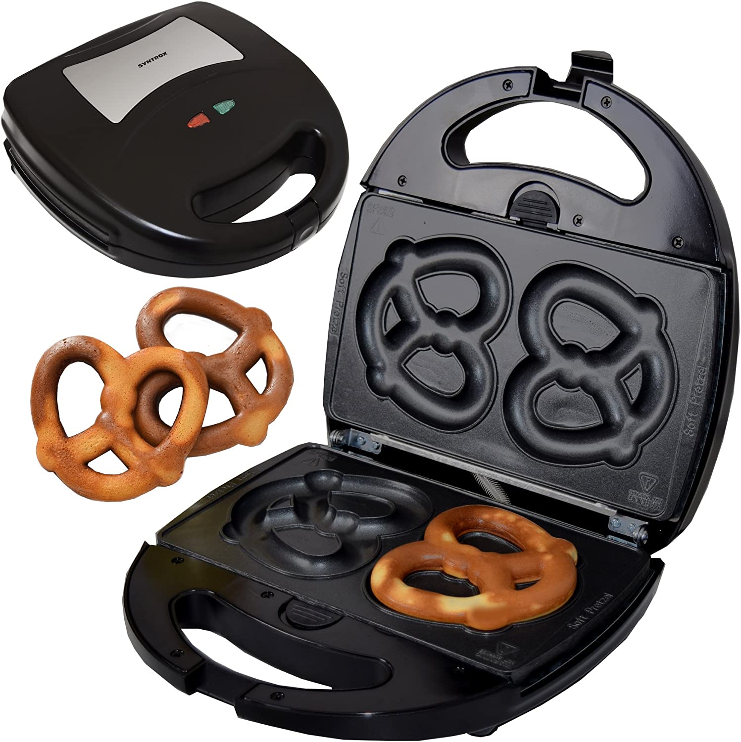 Syntrox Germany Pretzel Maker Chefmaker SM-1300W Soft Pretzel with Removable Baking Plates