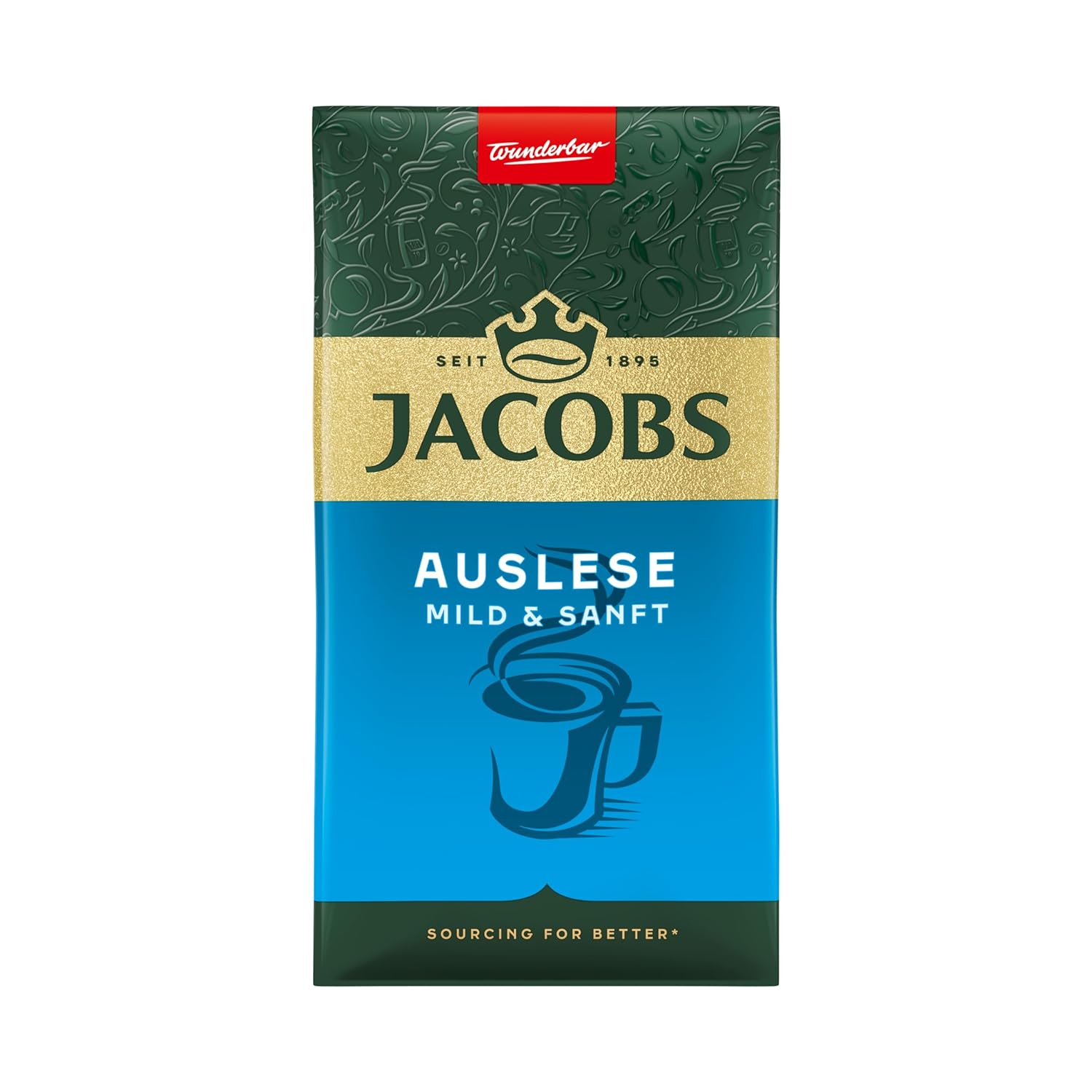 Jacobs Filter Coffee Auslese Mild & Gentle, Light Roasting, Ground Coffee, Roasted in Germany, Ideal for Filter Coffee Machine & French Press, Intensity 5/10, 500 g