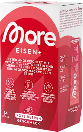More Nutrition Iron+ Sticks 14 pcs, Red Berry Flavor, 56 g