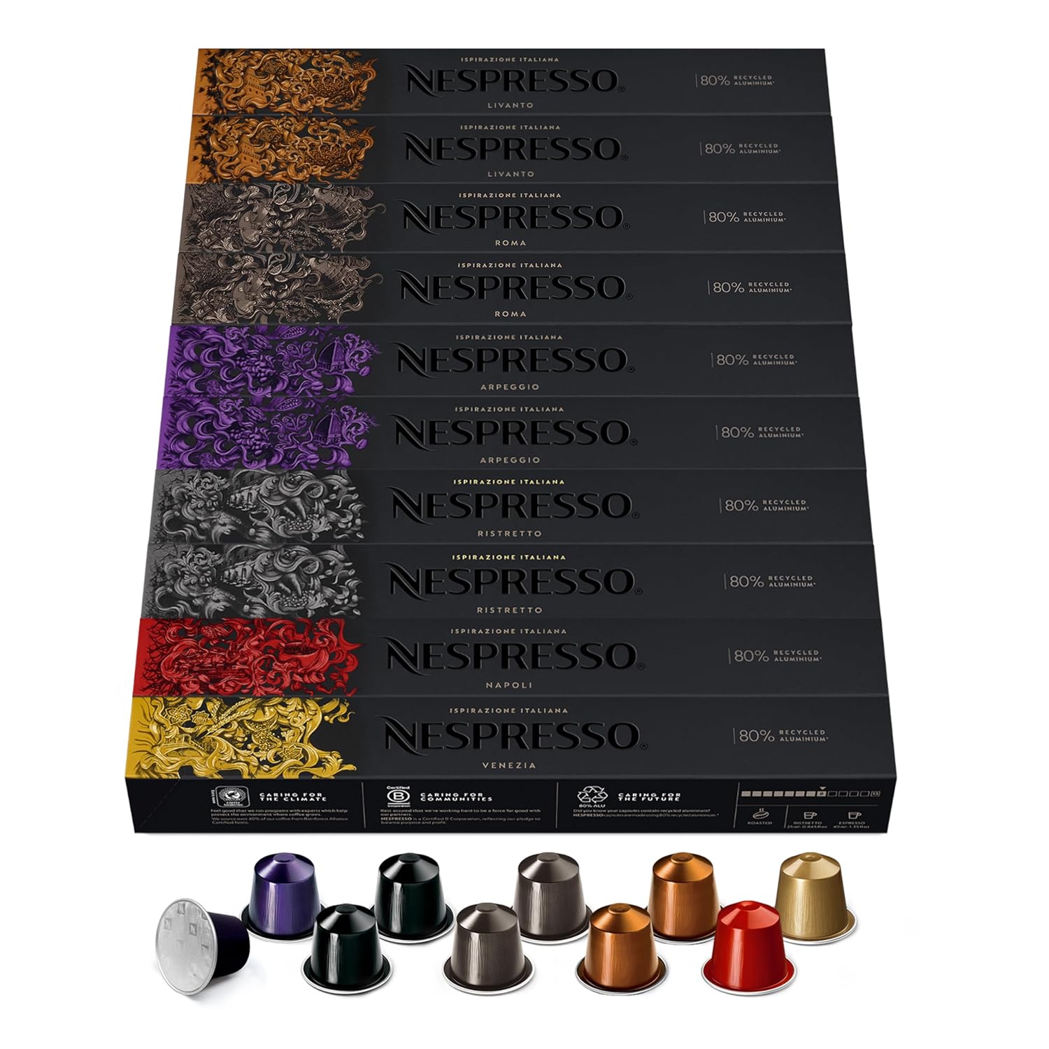 Nespresso Store NESPRESSO Original Ispirazione Italiana, Medium to Darker Roasts, Compatible with Original Capsule Machines, Ideal for Espresso and Lungo, Capsule Set of 100 Coffee Capsules