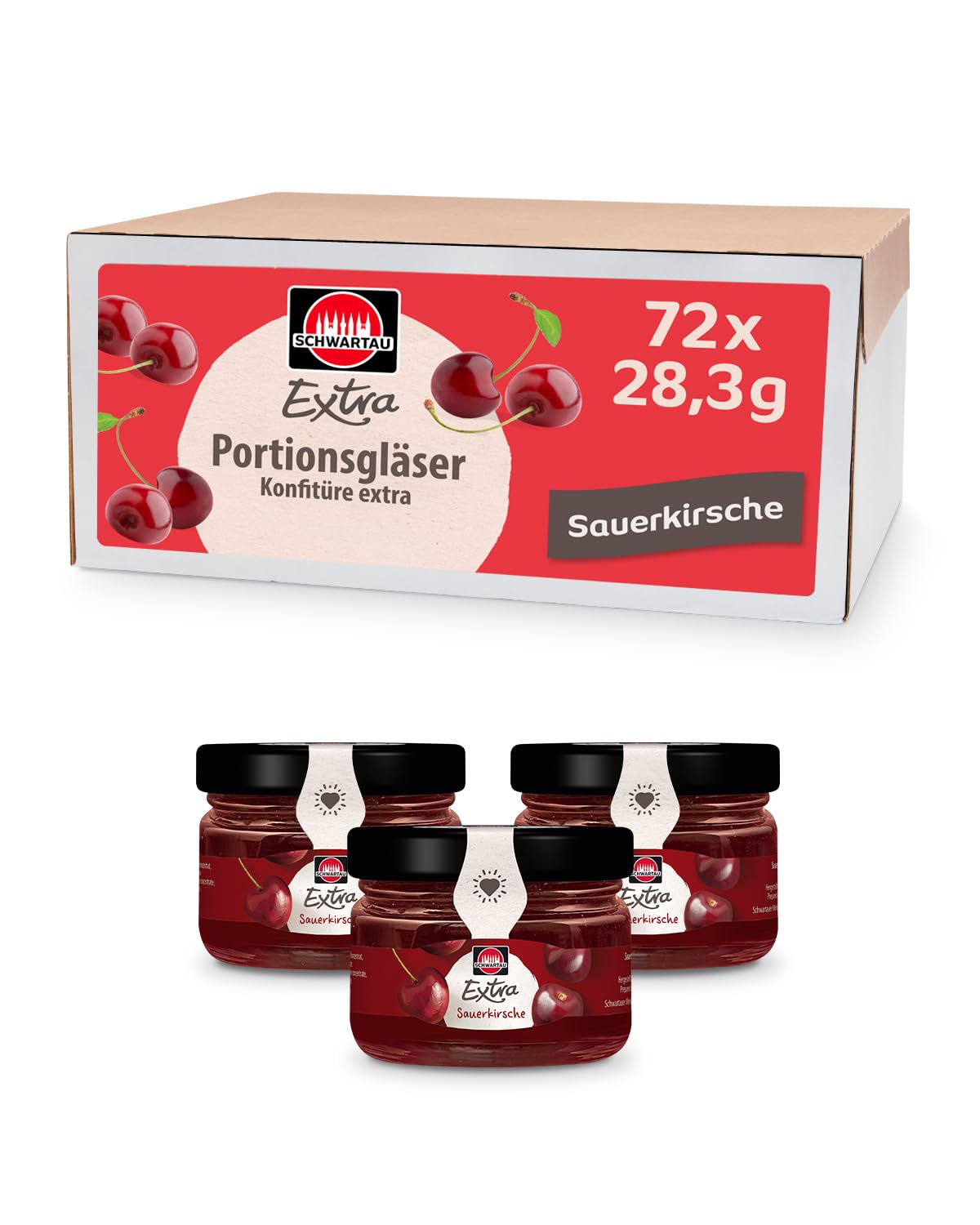 Schwartau Extra Sour Cherry, Jam Portion Glasses, for Brunch, Café or Buffet, 72 x 28.3 g