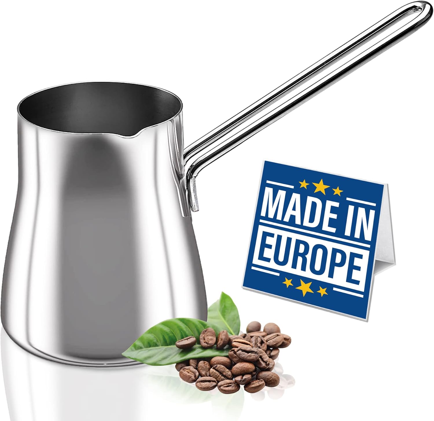 CRYSTALIA Premium Quality Turkish Coffee Pot, 425 ml 18/10 Stainless Steel Cezve, Stovetop Mocha Pot, Milk Jug, Greek Arabic Coffee Pot, Turkish Coffee Maker, Mocha Pot Turkish Coffee Pot