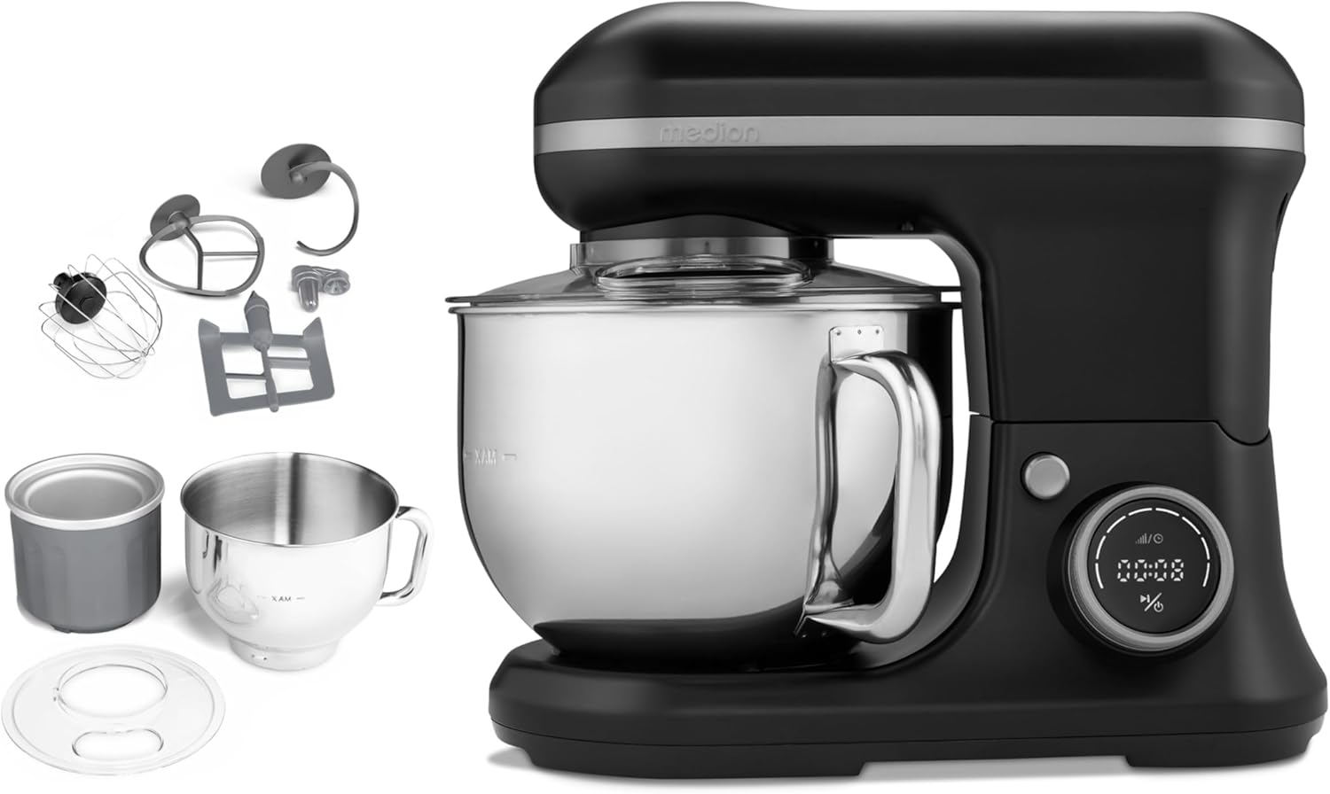 MEDION MD18420 Food Processor (5 Litre Stainless Steel Bowl, 1,200 Watt, Ice Cream Bowl for Preparing Ice, Mixing Kneading, Mixing, Mixing, Mixing, Mixing, Mixing, Mixing, Mixing, Mixing, Mixing,