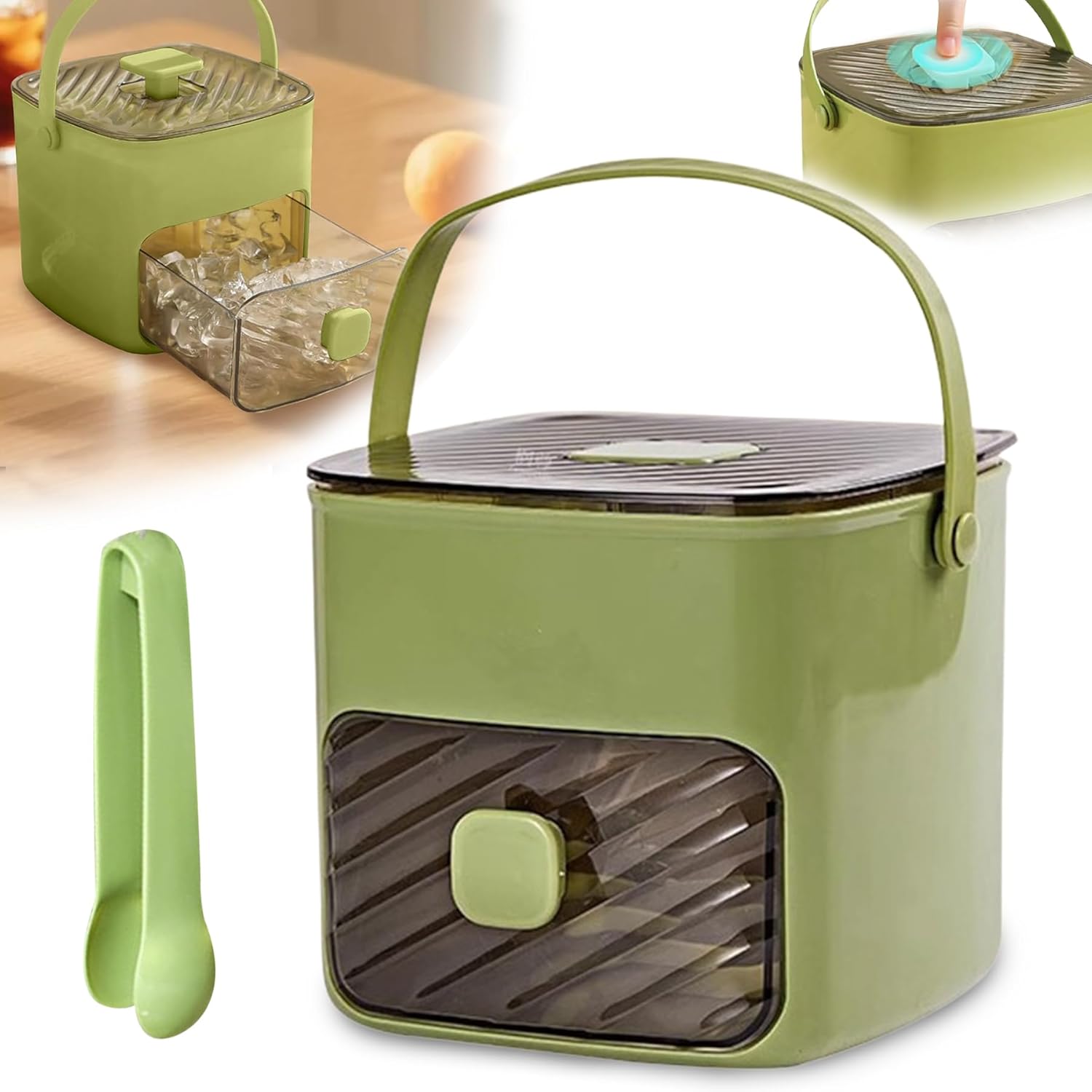 Ice Cube Tray with Lid and Container, Ice Cube Machine with Press Type, Ice Cube Maker, 48 Grids, Reusable Ice Grid, Ice Cube Box with Drawer and Storage Container