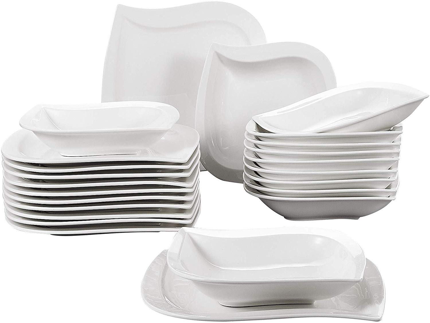 Malacasa, Series Elvira, Cream White Porcelain Dinner Set 24-Piece Crockery