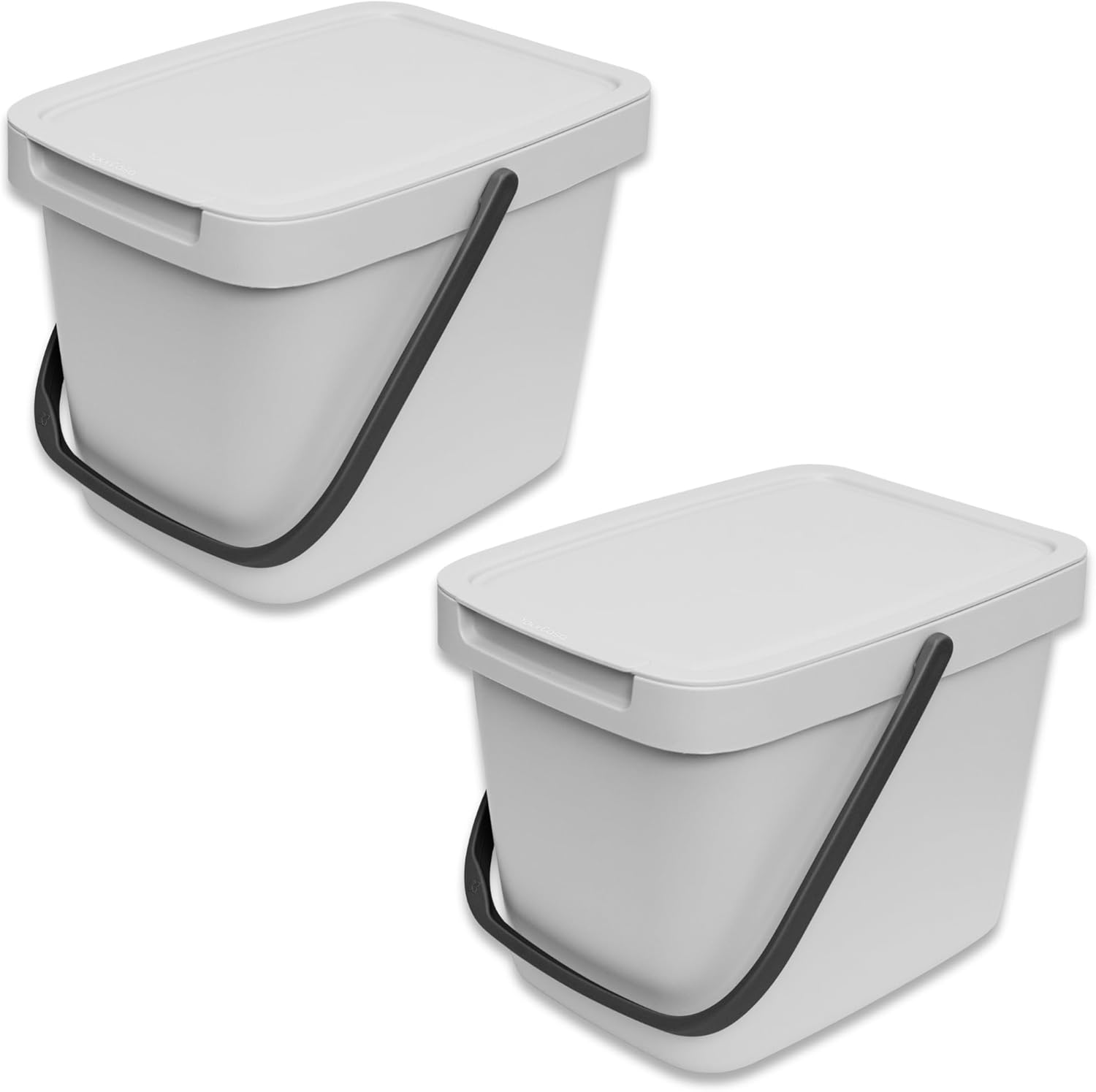 YourCasa Pack of 2 Organic Kitchen Waste Bins - 6 L Compost Bin Kitchen for Everyday Organic Waste Container - With Lid and Wall Hanger - Organic Waste Bin Kitchen Small - Organic Bucket (Grey)