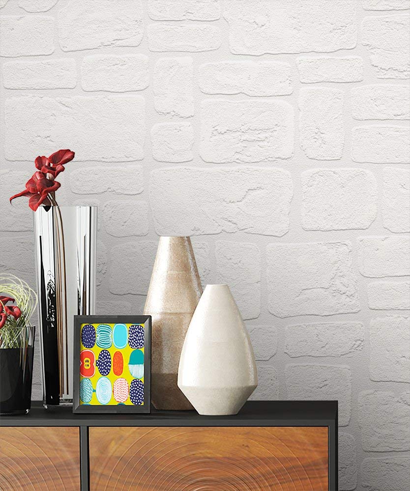Newroom Design Newroom Paper Wallpaper/White Natural Stone Fun Modern & Elegant 3D Look + 