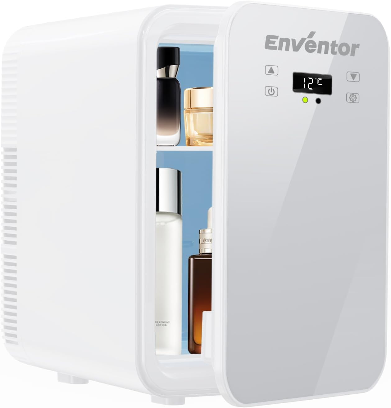 Enventor Mini Fridge 10 L, Small Fridge for Room, Dual Cooling System, 12 V/220 V Socket, Cooling and Heating Function, Cosmetic Fridge Quiet for Car, Bedroom, Offices (White)