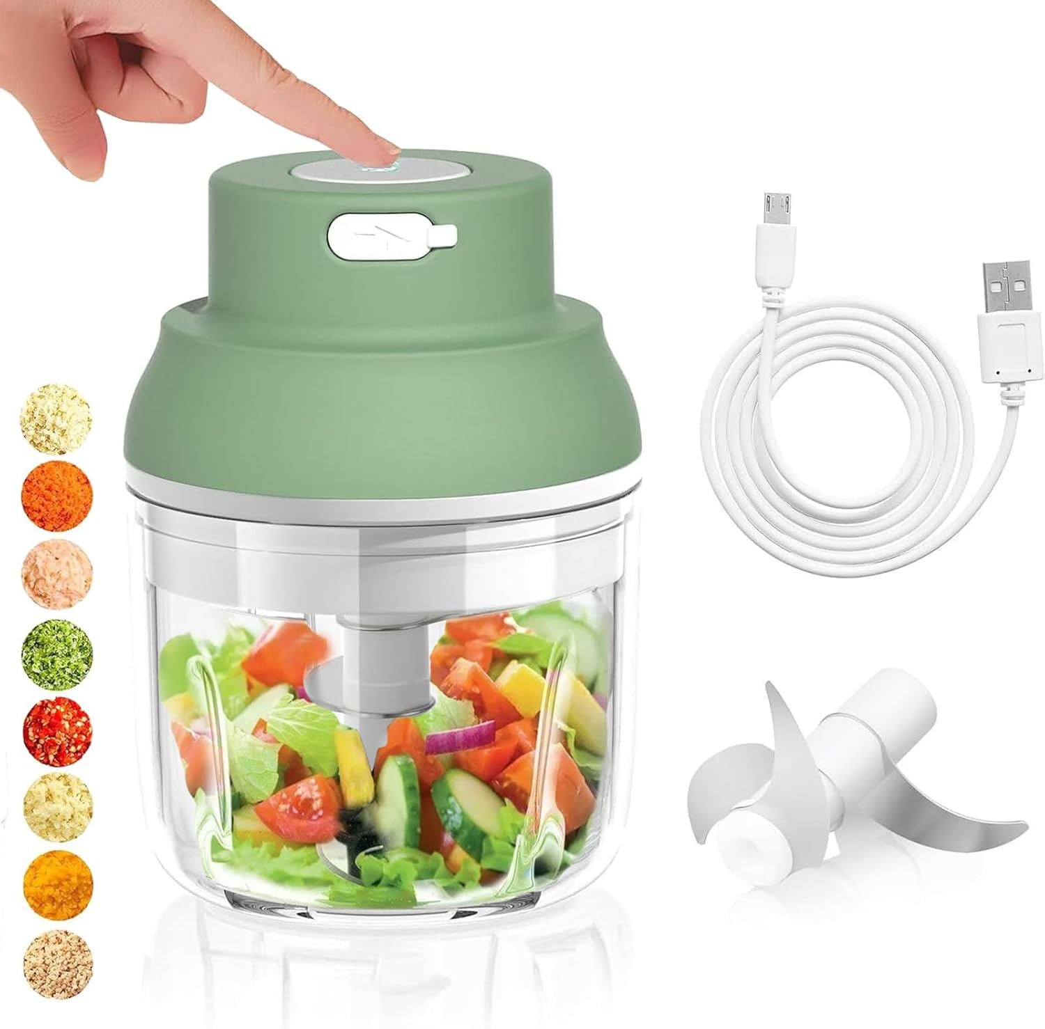 UNISOPH Onion Chopper, Rechargeable Mixer, Small, 250 ml, Mini Mixer, Power Supply, 3.7 V, Small Mixer with 3 Sharp Blades, Electric Mini Mixer, Suitable for Vegetables, Fruits, Onions, Meat