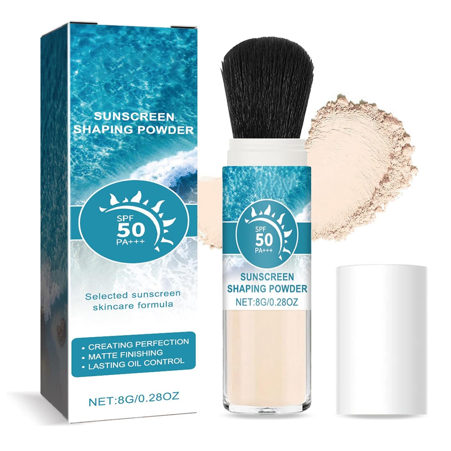 EONFAVE Mineral Sun Protection Powder, SPF 50 Sunscreen Matte Loose Powder with Brush, Oil Control & Durable Setting Powder, Waterproof Powder Makeup Lightweight & Breathable, Make Up Powder, Suitable for All