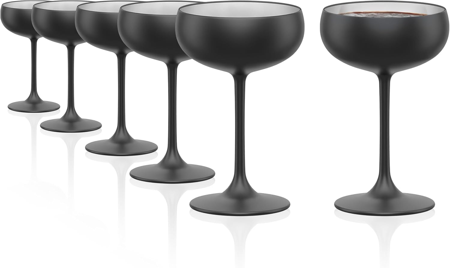 Stölzle Lausitz Store Stölzle Lausitz Elements Champagne Bowls Black/Silver Set of 6 230 ml - Stylish Glasses Ideal for Champagne & Champagne - Elegant Champagne Glasses Made of Lead-Free Crystal Glass - Dishwasher Safe