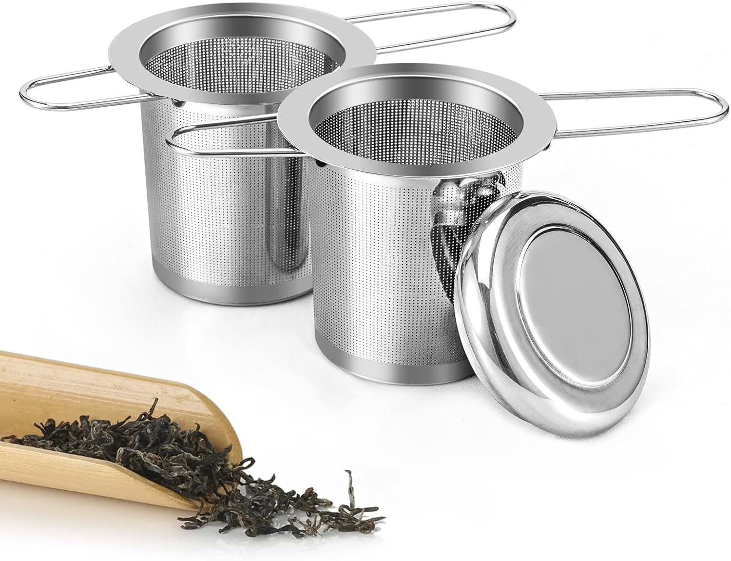 Tea Infuser, Tea Infuser 304 Stainless Steel Tea Filter with Foldable Handles and Lid, Tea Filter for Loose Tea (A-2 Pieces)