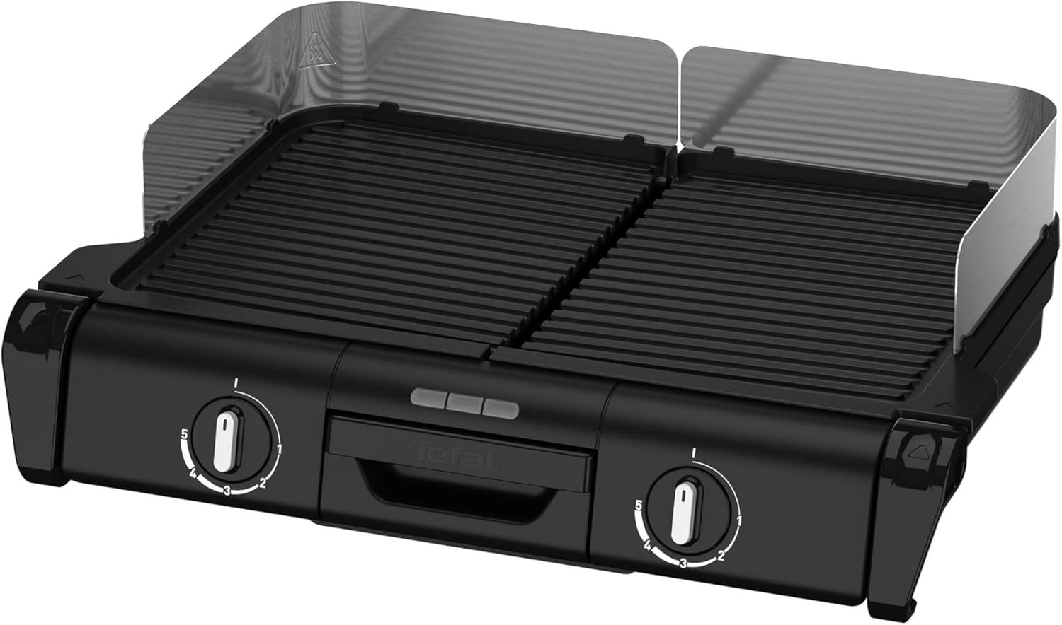 Tefal BBQ Family TG800N10 Electric Table Grill, 2 Separate Grill Surfaces, 2 Thermostats, Non-Stick Coated Die-Cast Aluminum Grill Plates, Dishwasher Safe, Extra Deep Grooves, Black/Silver