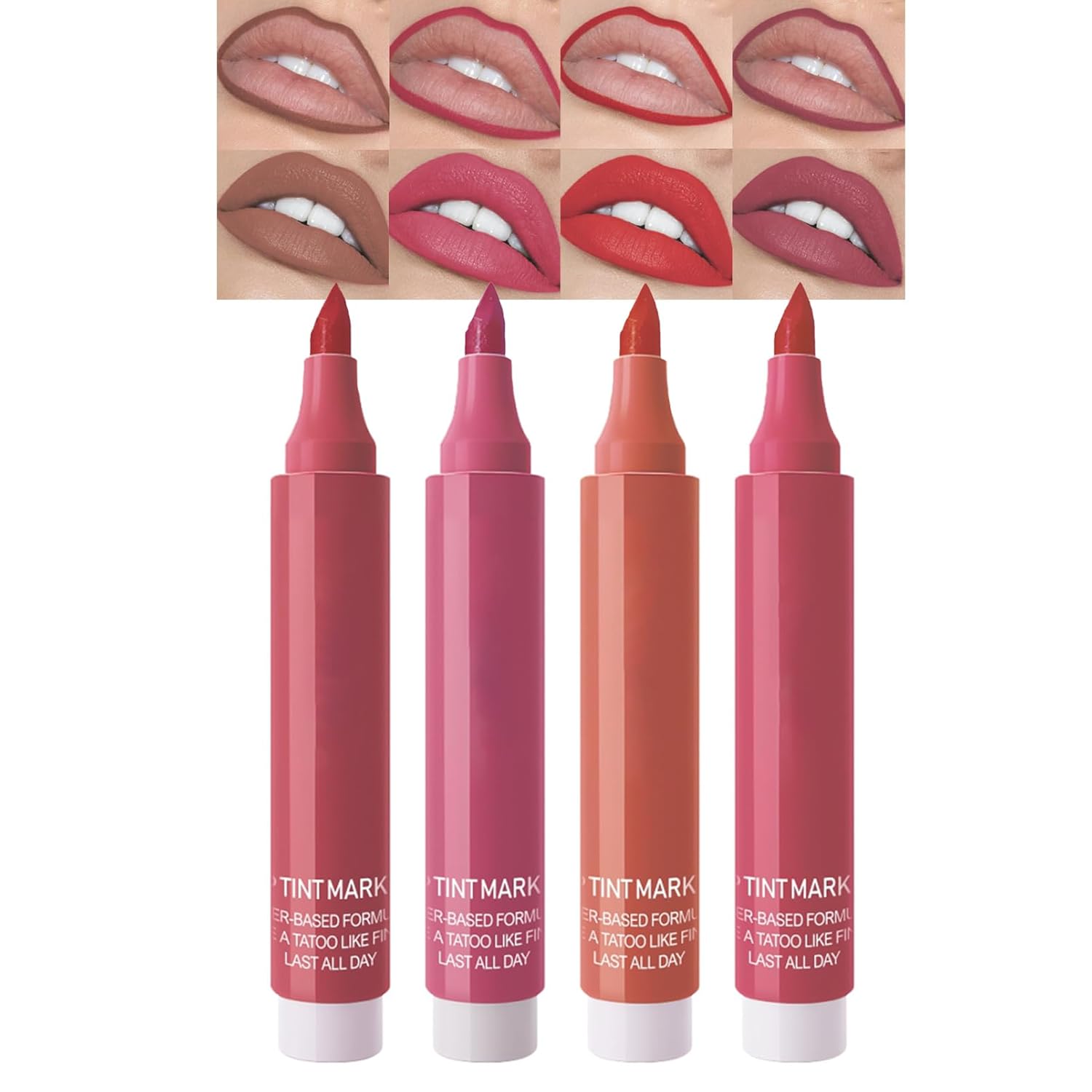 Lip Stain Set, 4 Colors Waterproof & Long Lasting Lip Tint with Matte Finish, Highly Pigmented & Smudge-proof Liquid Lip Liner Tattoo, Natural Defining Lip Liner Pen, Lip Make Up Set
