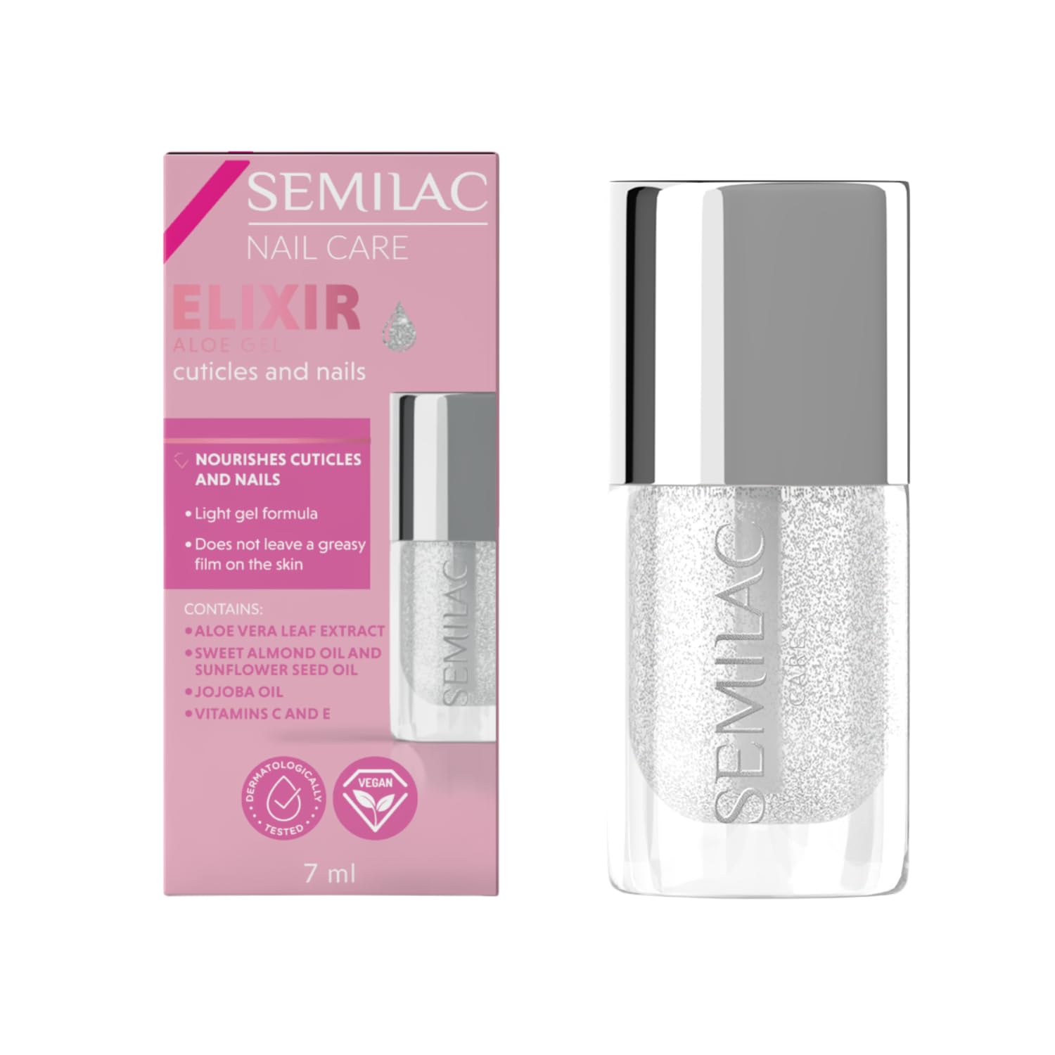 Semilac Gel Elixir for Nails & Cuticles - With Aloe, Nourishing & Moisturizing, Vegan, 7 ml