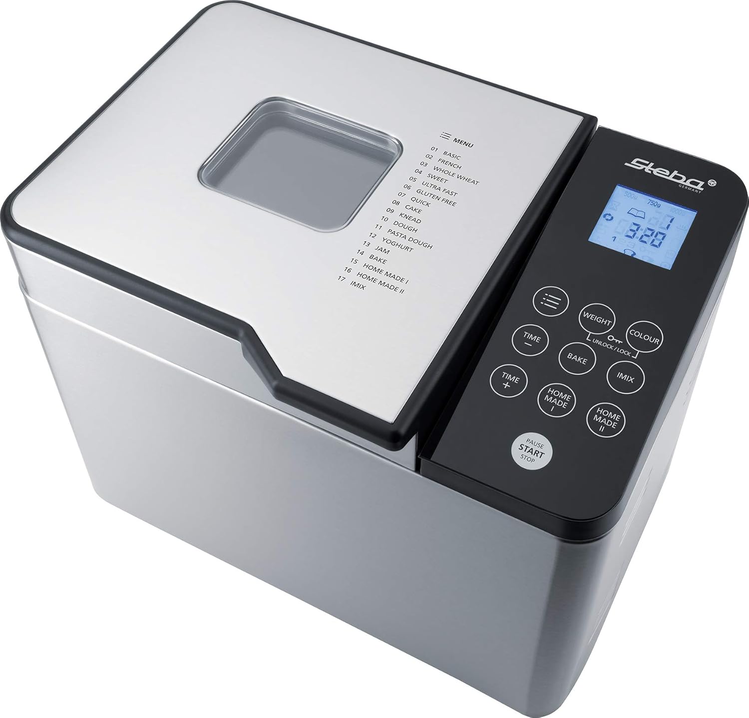 Steba BM 2 Bread Maker, 17 Automatic Programmes, Including Gluten-Free Bread, Bread Weight (500, 750, 1000 g), Includes Measuring Cup, Portioning Spoon & Recipes