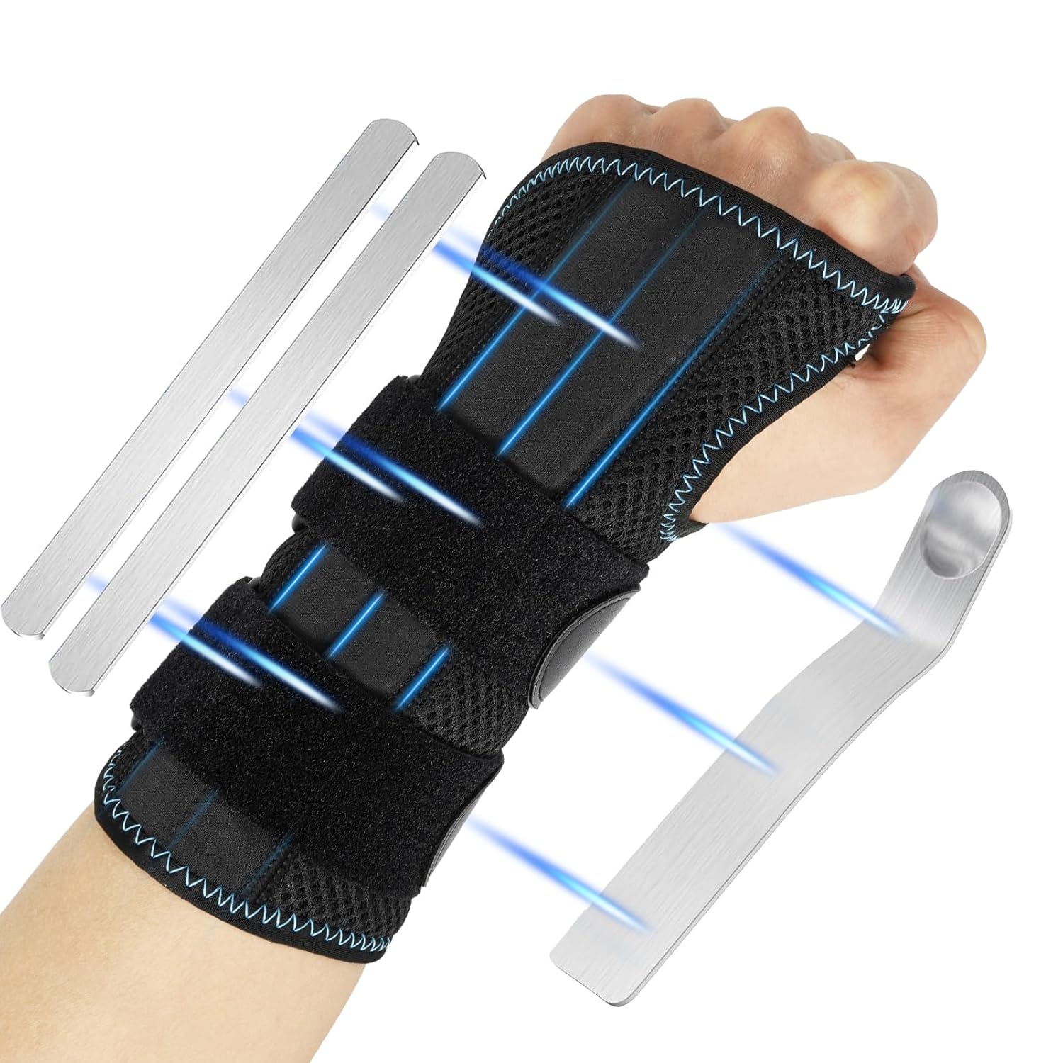 Wrist Bandages, Wrist Support with 3 Metal Splint Stabilizer, Carpal Tunnel Bandage Left for Relieving Tendinitis, Arthritis, Pain in the Carpal Tunnel (Left, L/XL)