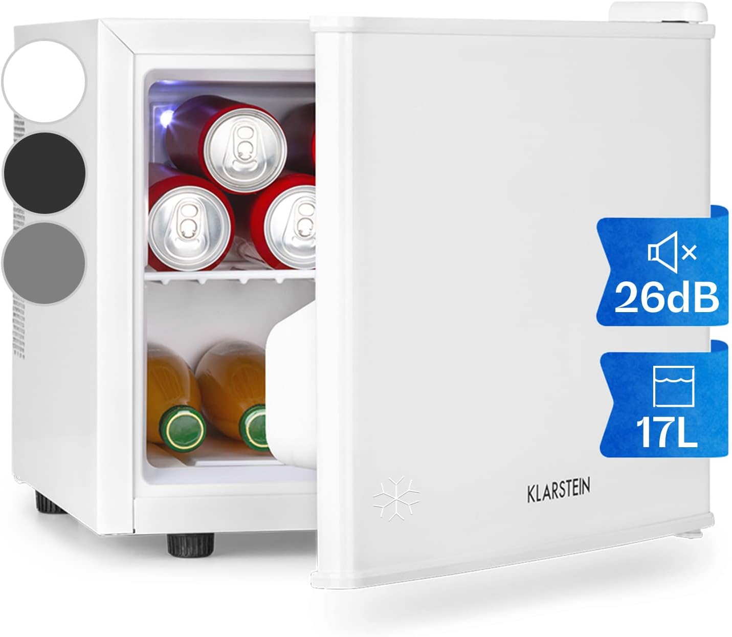 Klarstein Store Klarstein Fridge, Mini Fridge for Drinks, Small Fridge Silent, Skincare Fridge, 3 Cooling Levels, Camping Fridge, Mini Fridge for Room, Office 0-15°C, 17 L
