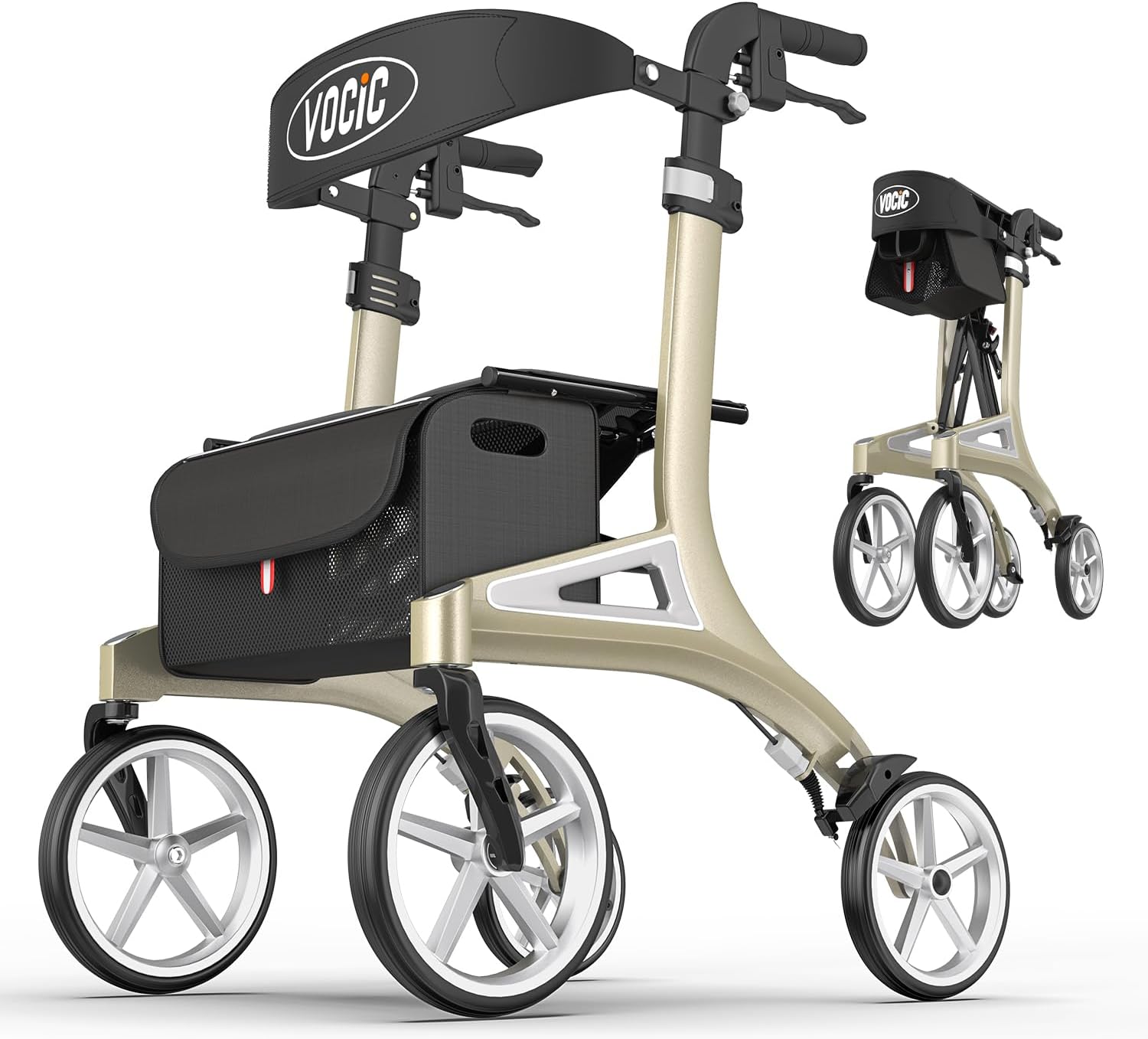 VOCIC Store VOCIC Z71 Rollator Foldable and Lightweight with Seat Waterproof Aluminium Rollator Easy Folding for Seniors Rollators Lightweight and Foldable Special Puncture Proof All-Terrain PU Tyres Green
