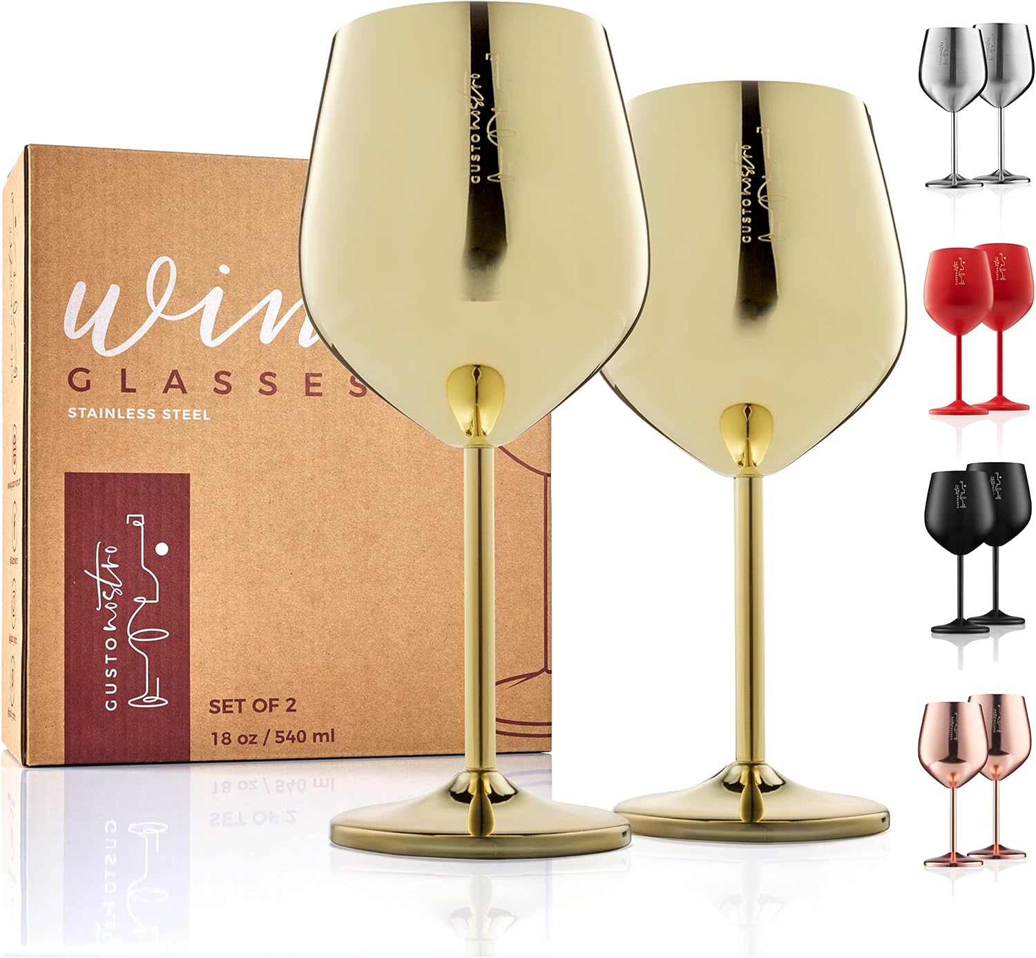 Gusto Nostro Store Stainless Steel Stemed Wine Glasses - Unbreakable Goblets with 19 oz Capacity for Outdoor Pool Parties, Anniversaries - Elegant Gold Drinkware for Champagne and Cocktails (Pack of 2)