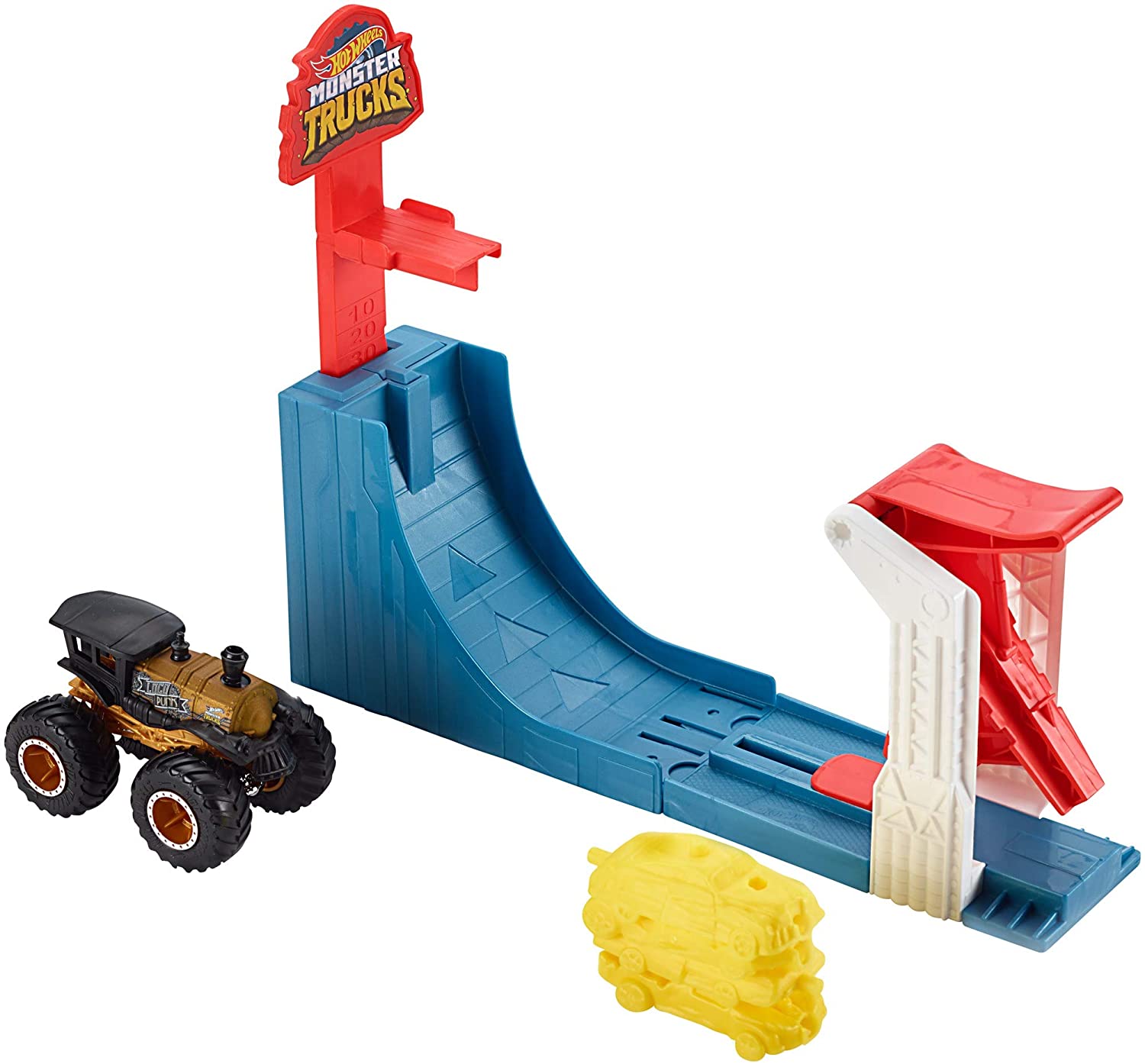 Hot Wheels Gcg00 Monster Trucks Mega Jump Blaster Toy Car Playset With A 1: