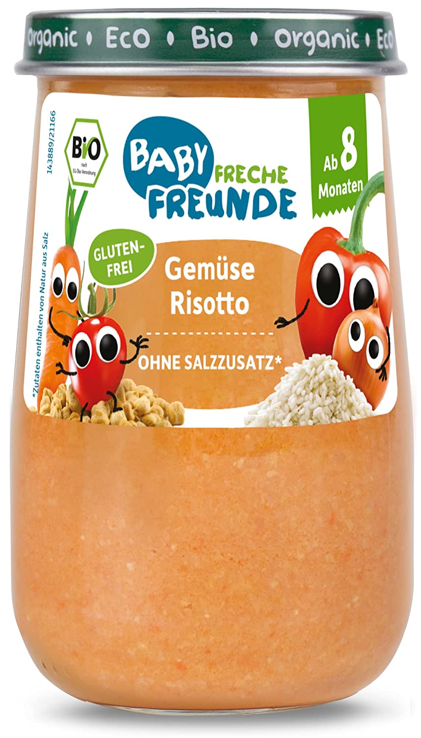 BABY FRECHE FREUNDE Bio Gläschen Gemüse Risotto, für Babys ab 8 Monaten, ohne Salzzusatz, glutenfrei & vegan, 6er Pack (6x190g)