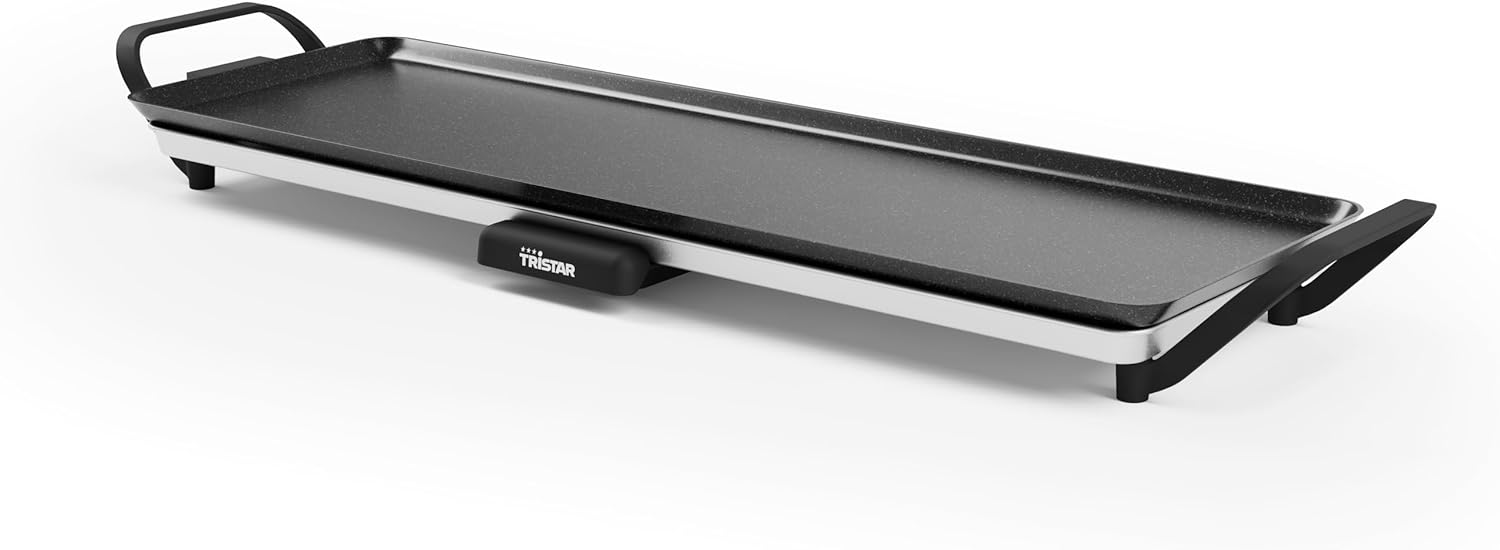 Tristar BP-2668 Slim L Table Grill - Large Baking Surface of 70 x 23 cm - Adjustable Thermostat - Non-Stick Coating - Removable Fat Tray, Easy to Clean
