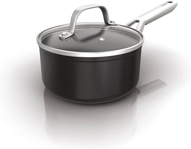 Ninja ZEROSTICK Essentials Cookware C10218UK Non-Stick Durable Forged Aluminum Saucepan with Glass Lid, Induction Compatible, Oven Safe to 500F, Black