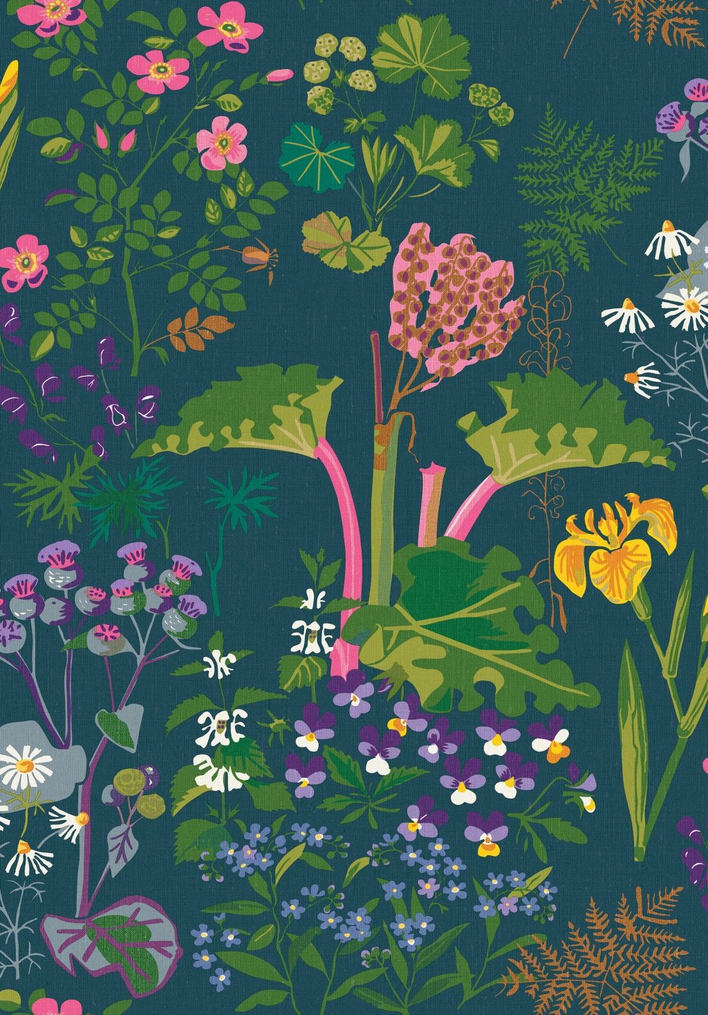 BorasTapeter Gocken Jobs 1791 Non-Woven Wallpaper Flowers And Rhubarb Multicolor On Blac