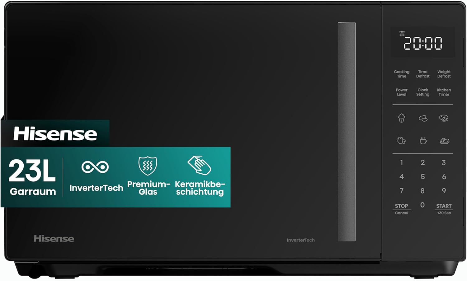 Hisense H23MOBS4HI Microwave / 23 L / 900 W / InverterTech / Ceramic Coating / Premium Glass / Tailored / Multiphase Cooking / Defrost Function / 10 Power Levels / Child Lock / Black