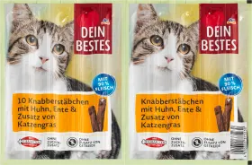 Dein Bestes Cat treats, nibble sticks with chicken, duck & cat grass (10 pieces), 50 g