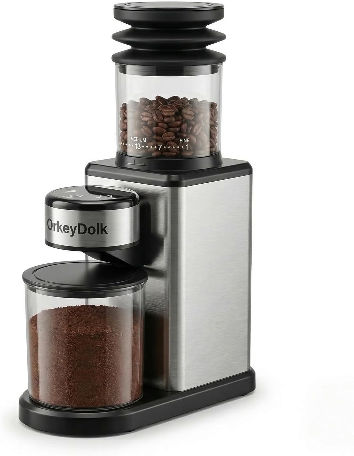 OrkeyDolk Electric Coffee Grinder with Cone Grinder, 25 Grinding Levels, for Espresso, Filter & Mocha, Quiet Coffee Grinder with 2-12 Cups, Stainless Steel Grinder, LED Display