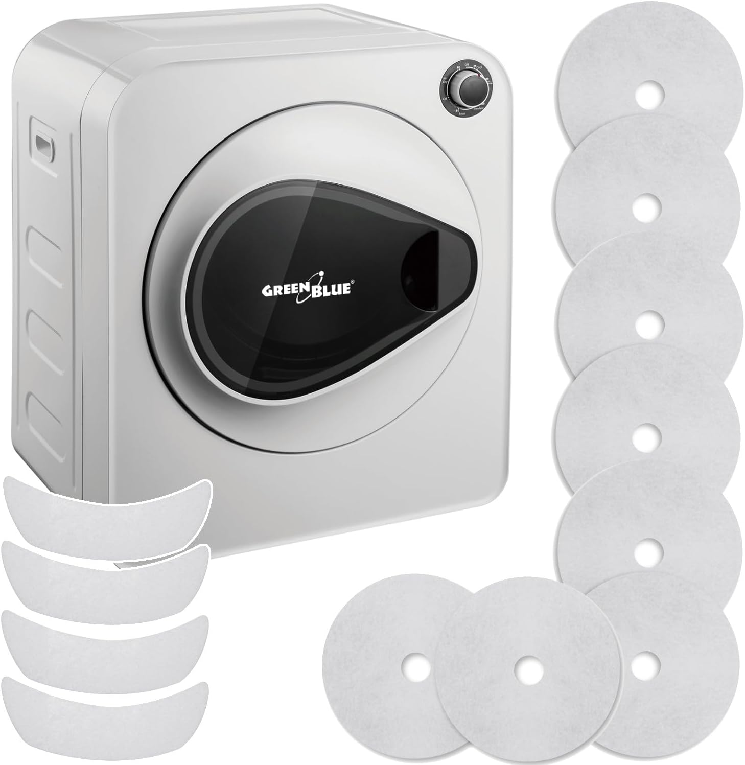 Green Blue GB405 Electric Tumble Dryer Exhaust Dryer 830 W / up to 3 kg / Dryer for Clothes | Freestanding or Wall Mounted Five Drying Programs (Tumble Dryer + 4 x Filter Sets)