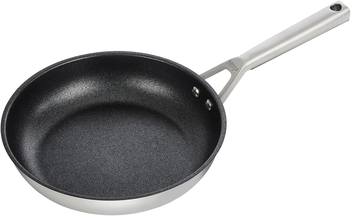 Ninja Foodi ZEROSTICK C60024EU Stainless Steel Frying Pan 24 cm, Durable, Non-Stick Coating, Suitable for Induction Cookers, Oven and Dishwasher Safe