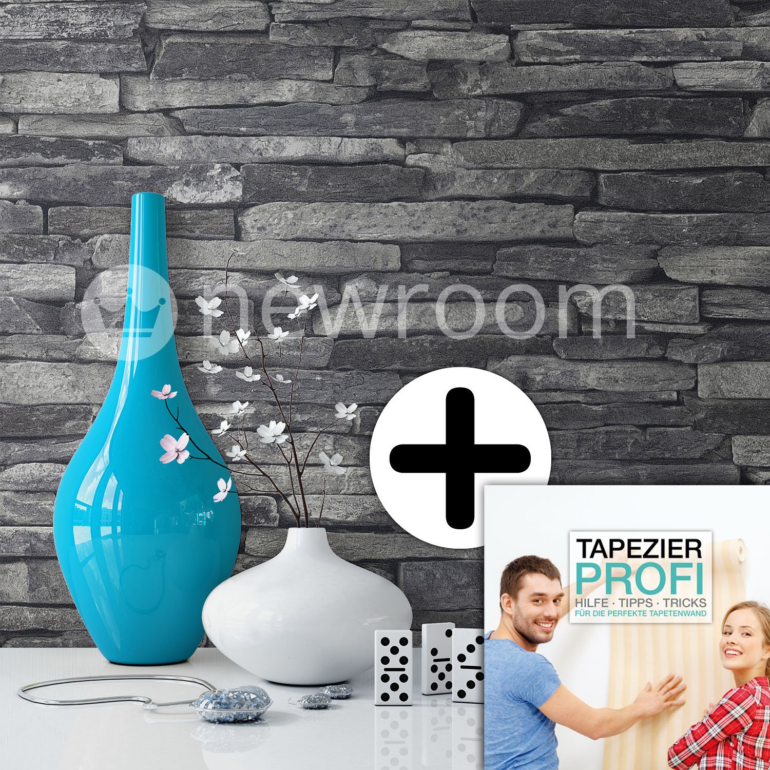 Newroom Design Stone Wallpaper Grey Elegant Wallpaper In Black/Stone Wall 3D Design Modern