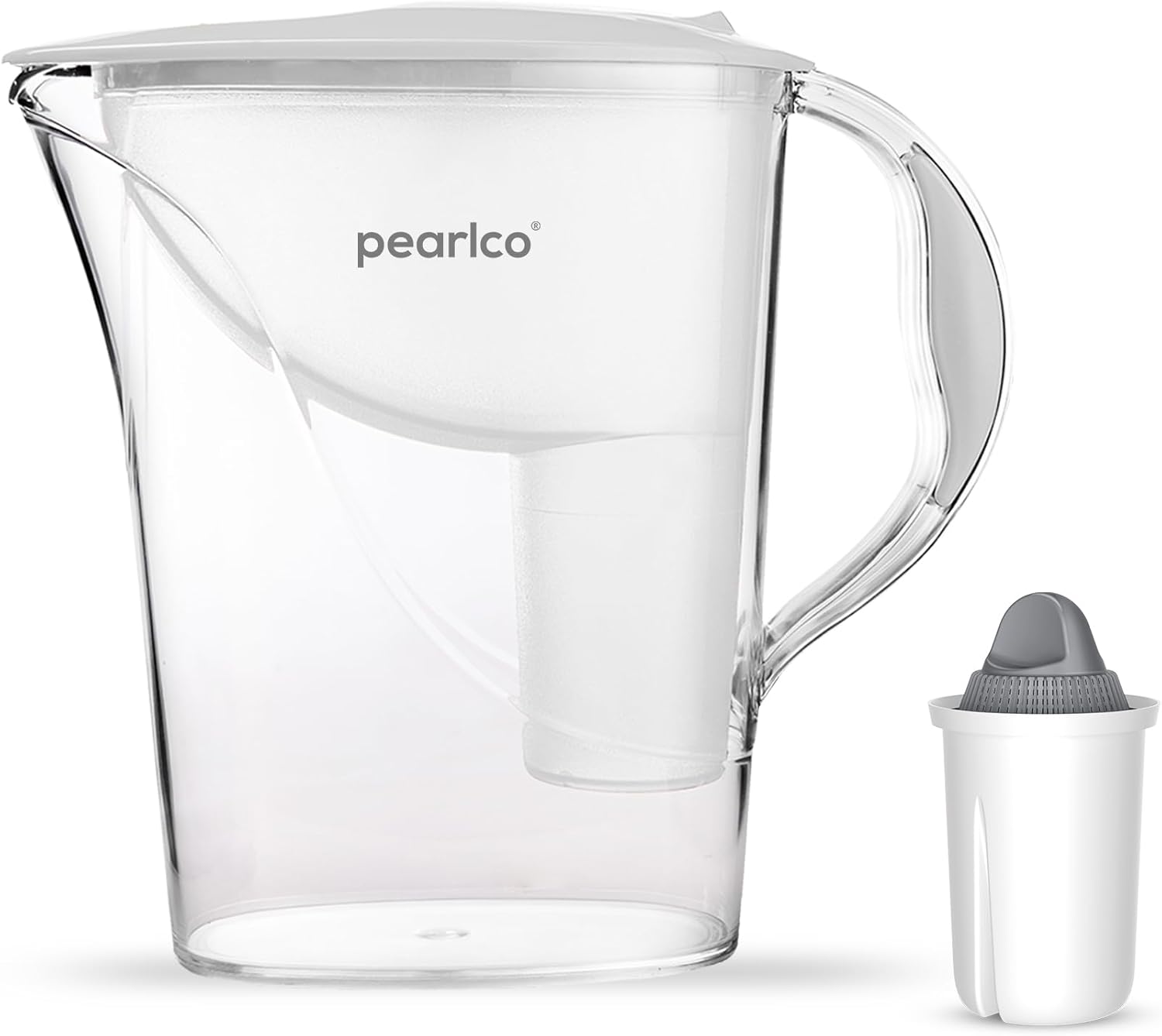 PearlCo - Standard Water Filter (White) with 1 Protect+ Classic Filter Cartridge (for Hard Water) - Fits Brita Classic