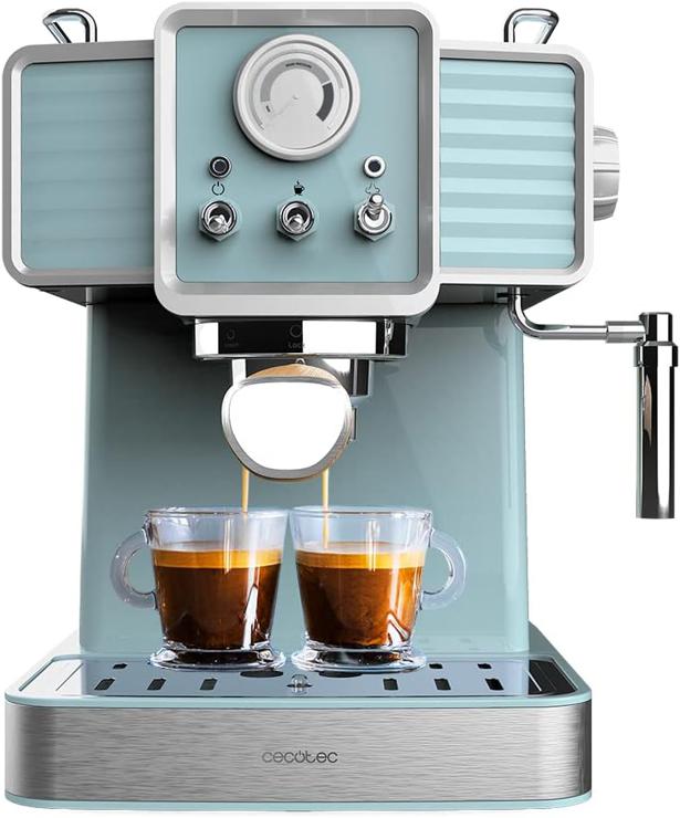 Cecotec Espresso Machine Power Espresso 20 Traditional Light Blue, 1350 W, Espresso and Cappuccino, 20 Bar and Thermoblock, Steam Outlet, Pressure Gauge, Vintage Design, Capacity 1.5 Liters