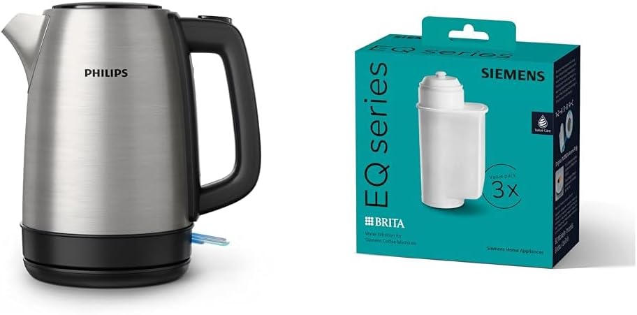 Philips Domestic Appliances Philips Daily Collection Metal Kettle Spring Lid & Siemens Brita Intenza Water Filter TZ70033A