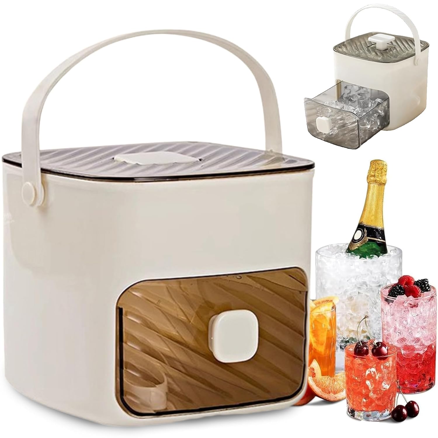 Easy Press Ice Maker, Ice Cube Tray with Lid and Container, Double Layer Stackable, Reusable Ice Grid with Lid and Tongs for Coffee, Cocktails, Juice, Ideal for Home
