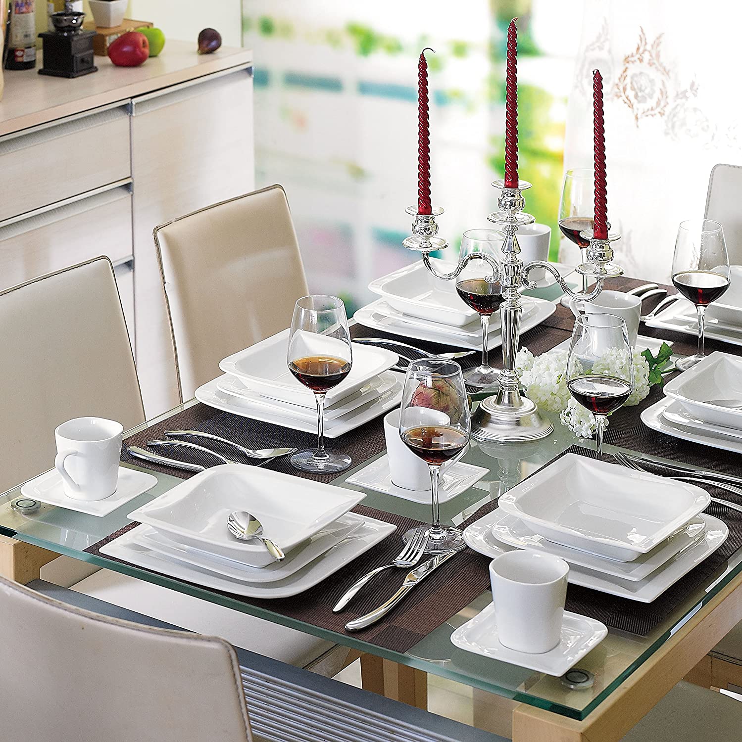 Malacasa, Series Joesfa, 60 Pieces Cream White Porcelain Dinner Service 12-