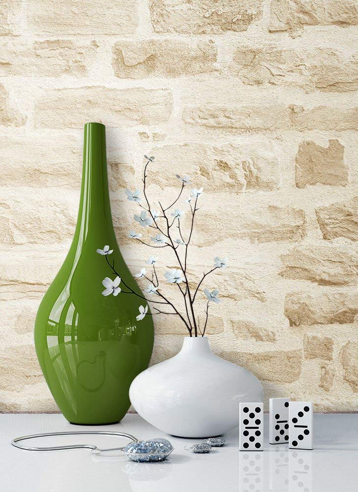 Newroom Design Newroom Stone Wallpaper Beige Non-Woven Wallpaper Cream/Natural, Fun Modern