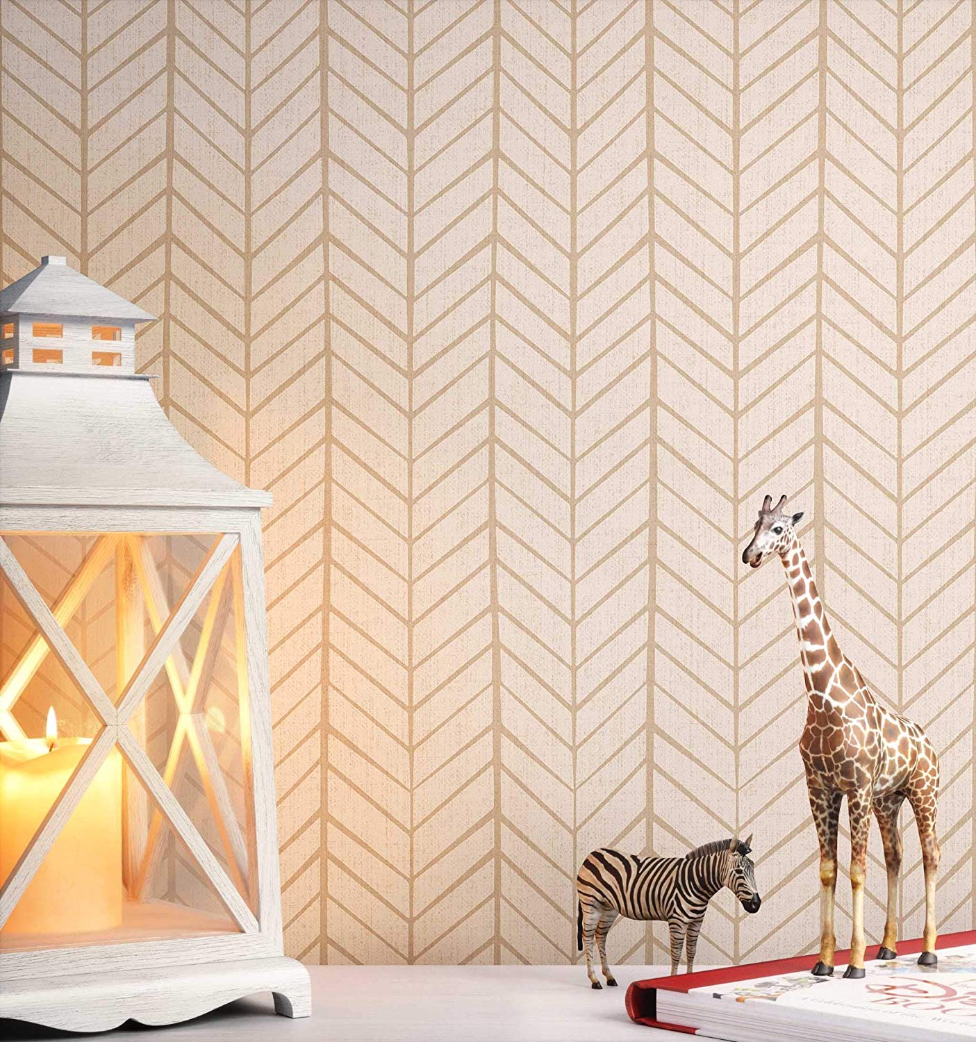 Newroom Design Newroom Childrens Wallpaper Beige Herringbone Pattern Non-Woven Wallpaper 