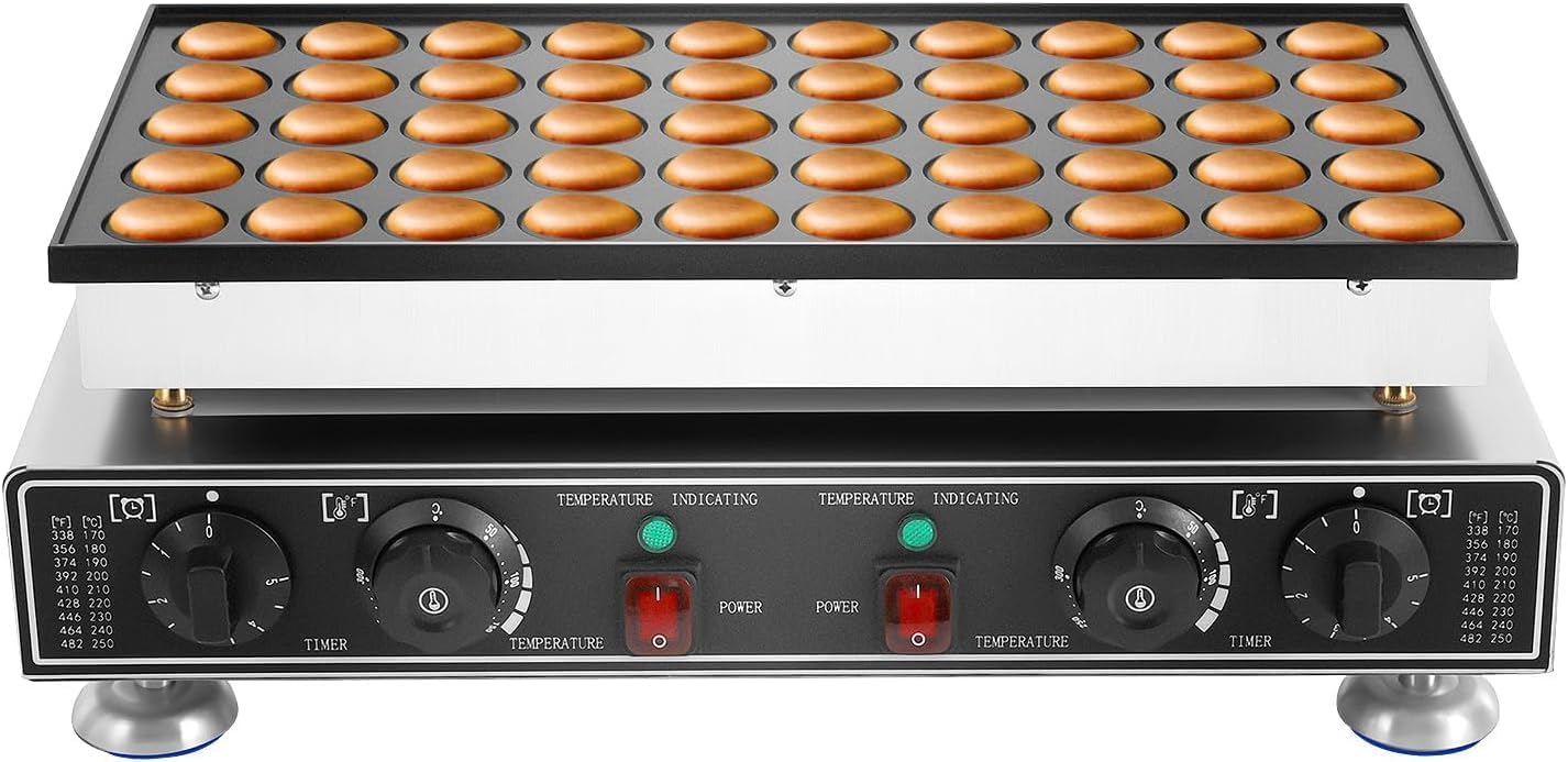 Mini Pancake Maker Poffertjes Machine 50-Piece Mini Round Pancake Crepe Maker Muffin Machine with Whisk Family Friendly Helper Non-Stick Coating