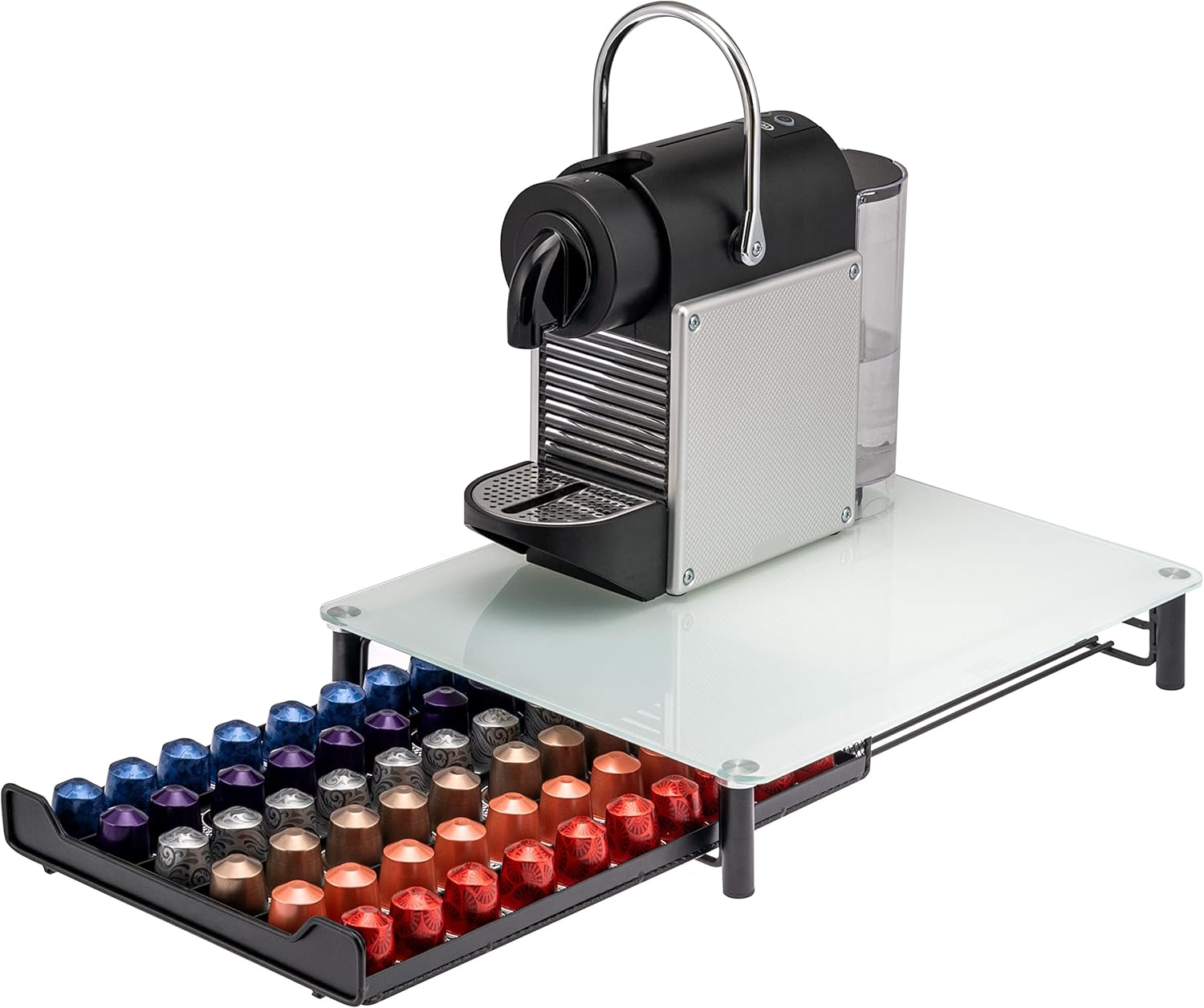 bremermann Coffee Capsule Box for 60x Nespresso, Drawer Box, Metal and Glass Plate, Capsule Holder, Capsule Dispenser Approx. 31 x 7 x 40.5 cm (White)