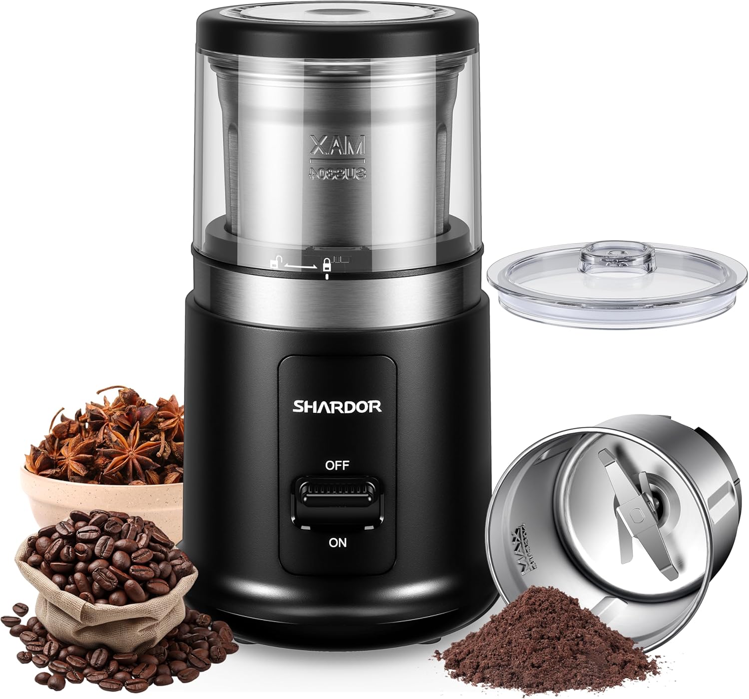 SHARDOR Electric Coffee Grinder, 75 g Capacity, Spice Mill with Removable Stainless Steel Bowl, Coffee Grinder for Coffee Beans, Spices, Cereals, Nuts