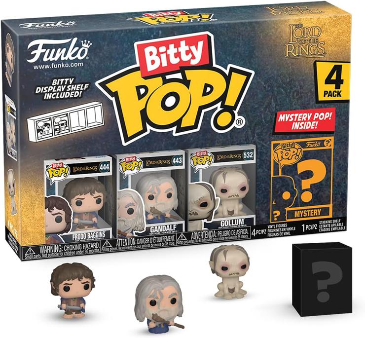 Funko Bitty Pop! Lord of The Rings - Frodo 4PK​ and a Surprise Mini Figure - 0.9 Inch (2.2 cm) Collectible Stackable Display Shelf Included - Gift Idea Party Bag Stocking