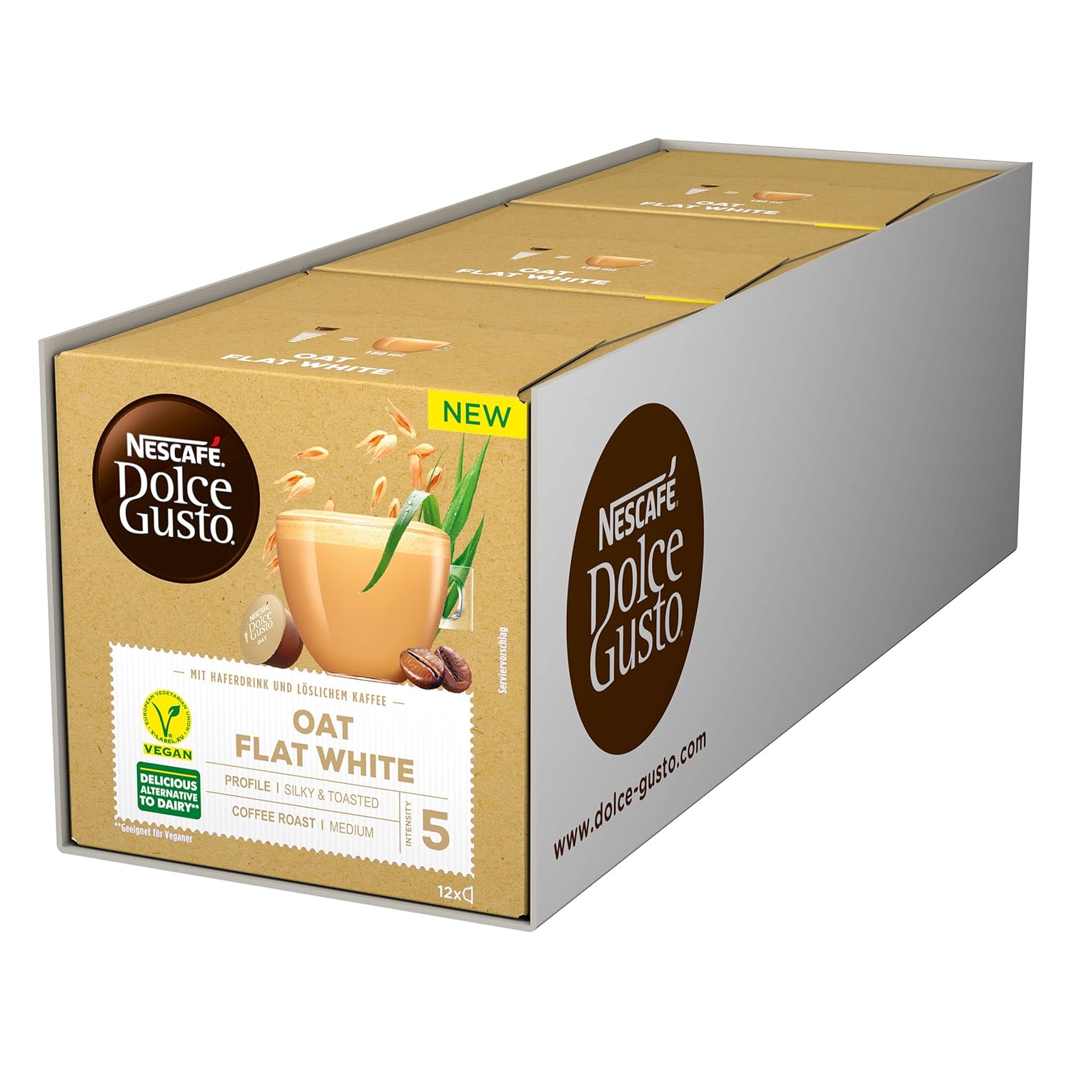 NESCAFÉ Dolce Gusto Oat Flat White, 36 Coffee Capsules (Vegan, with Oat Drink), Pack of 3 (3 x 12 Capsules)
